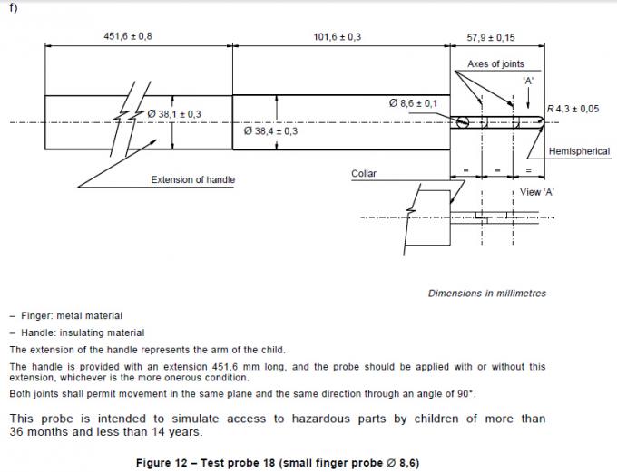 La punta de prueba 18 y 19, IEC61032 del finger de la prueba de los niños articuló a niños prueba el finger 0