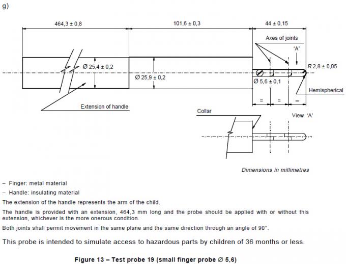 La punta de prueba 18 y 19, IEC61032 del finger de la prueba de los niños articuló a niños prueba el finger 1