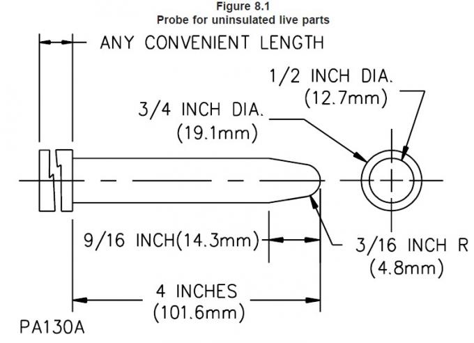 La UL UL507-2006 articuló la punta de prueba del finger para Live Parts sin aislar 0